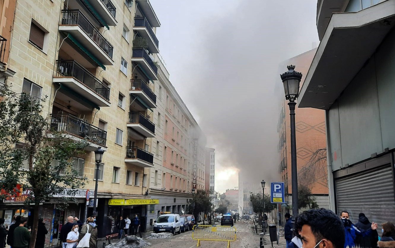 The Madrid explosion kills 2;  apparently connected to the gas leak