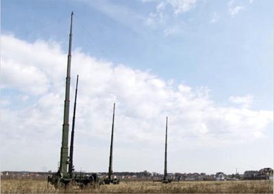 In this handout photo provided by Russian Defense Ministry Press Service on Sept. 19, 2021, The Palantin-K EW systems are parked during a rehearsal in Voronezh region, Russia. (Russian Defense Ministry Press Service via AP)