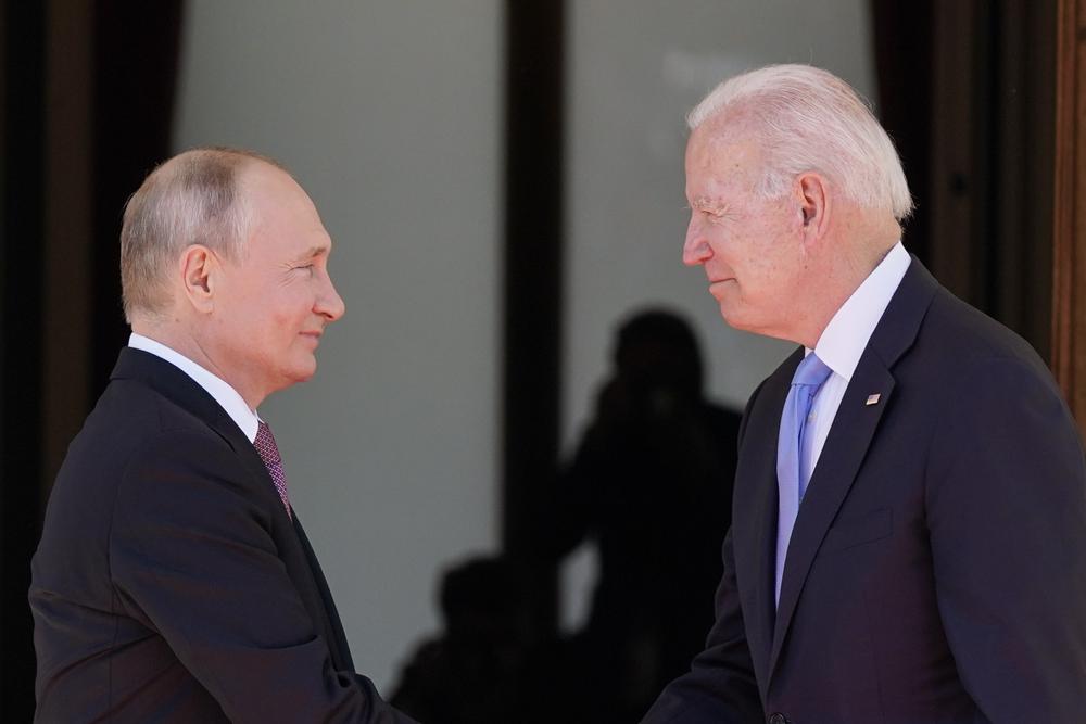 FILE - President Joe Biden and Russian President Vladimir Putin, arrive to meet at the 'Villa la Grange', in Geneva, Switzerland, June 16, 2021.  (AP Photo/Patrick Semansky, File)