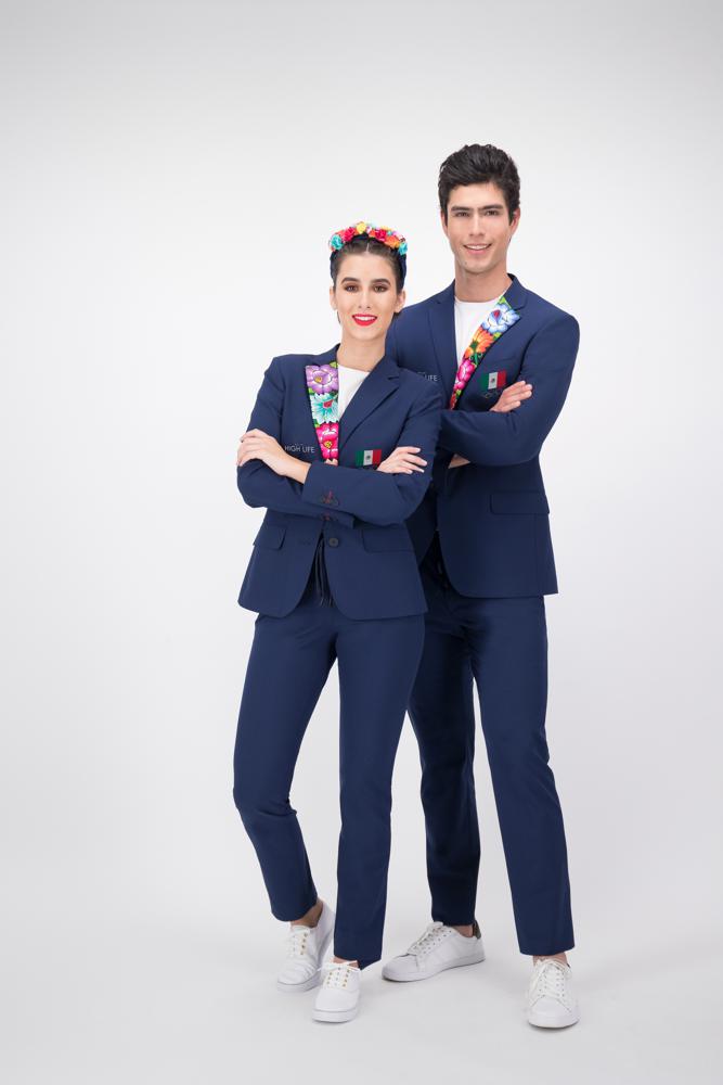 This image provided by High Life Mexico shows the opening ceremony outfits for team Mexico. The Mexico Olympic Committee held a national online competition to choose the looks from three designs done by High Life. The winning design honors Oaxaca in a single, brightly colored lapel. (High Life Mexico via AP)