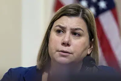 FILE - House Homeland Security Committee member Rep. Elissa Slotkin, D-Mich., asks a question during a House Homeland Security Committee hearing on "Worldwide Threats to the Homeland" at the Capitol in Washington, Nov. 15, 2022. House Democrats will be forced to replace one of their top House candidates next year in Slotkin, who will run for an open Senate seat in the state. Her exit opens one of the country’s most competitive districts in a year where every seat matters for Democrats, who look to overcome the Republicans’ five seat majority in the U.S. House. (AP Photo/Mariam Zuhaib, File)