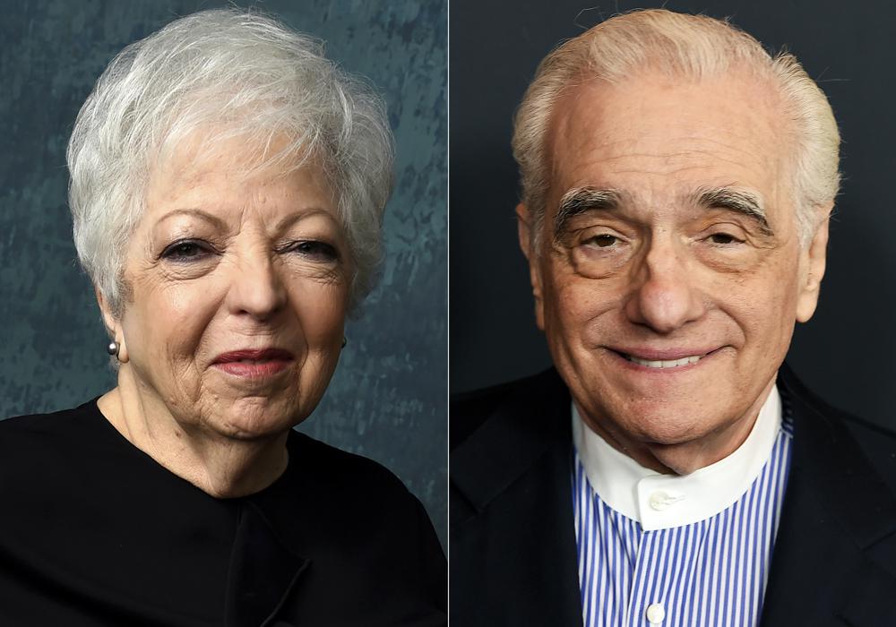 Thelma Schoonmaker appears at the 92nd Academy Awards Nominees Luncheon in Los Angeles on Jan. 27, 2020, left, and Martin Scorsese appears at the 2020 AFI Awards in Los Angeles on Jan. 3, 2020.  Film Foundation, the nonprofit founded by Martin Scorsese dedicated to film preservation, is launching a virtual theater to stream classic films free of charge. (AP Photo)