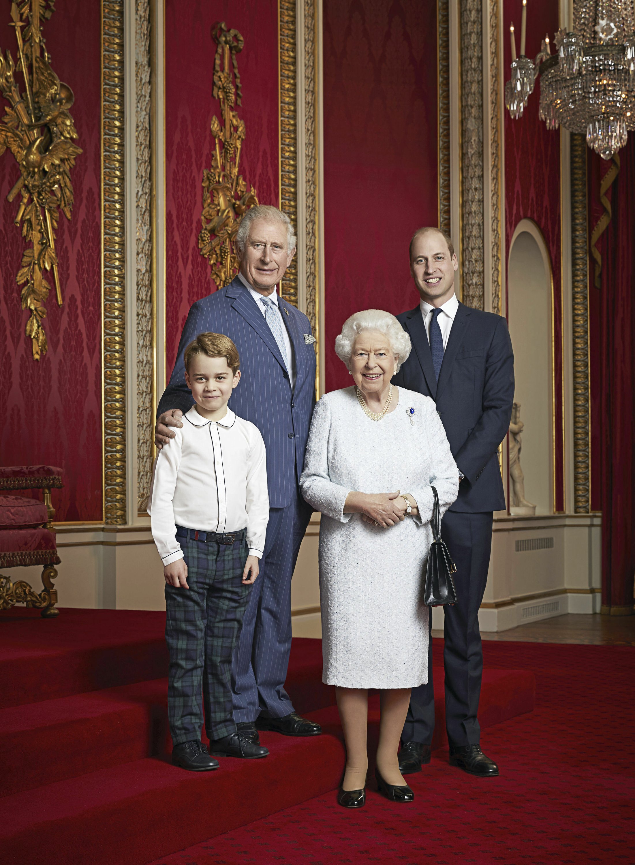 Britain's queen in new photo portrait with 3 heirs to throne