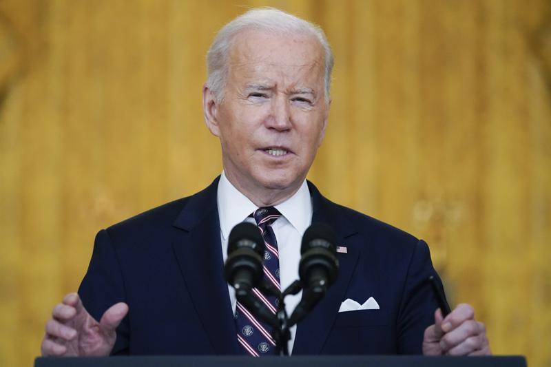 President Joe Biden speaks about Ukraine in the East Room of the White House, Tuesday, Feb. 22, 2022, in Washington. (AP Photo/Alex Brandon)