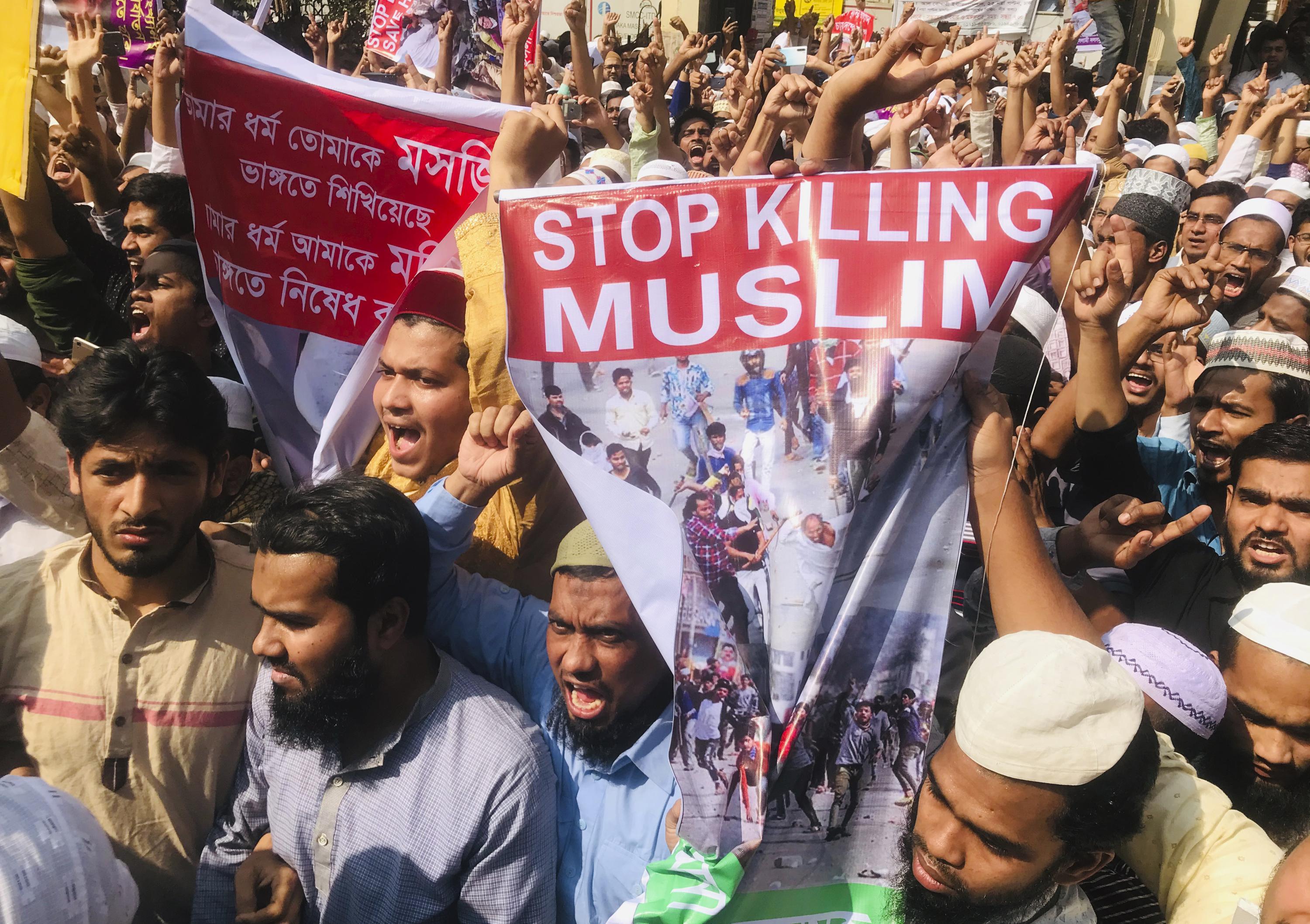 Thousands of Bangladeshi Muslims protest India violence AP News