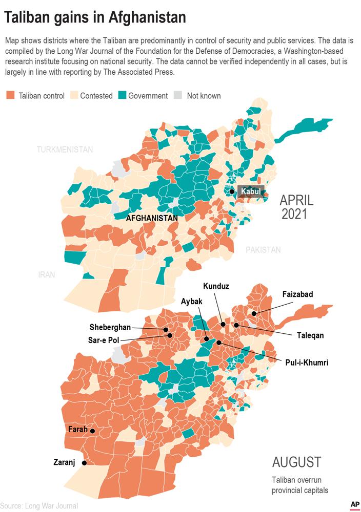 Map shows areas controlled by Taliban