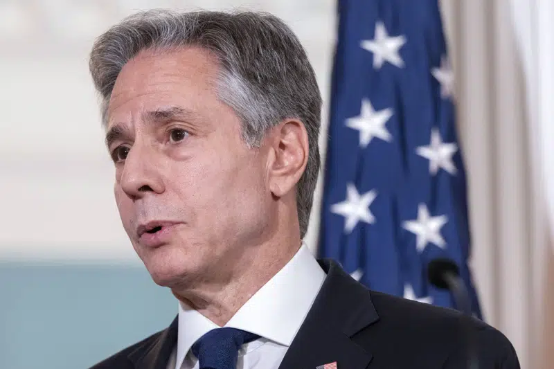 Secretary of State Antony Blinken speaks during a news conference with Singapore's Foreign Minister Vivian Balakrishnan at the State Department, Friday, June 16, 2023, in Washington. (AP Photo/Jacquelyn Martin)