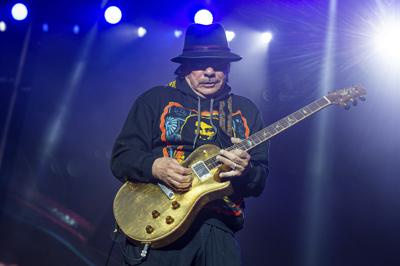 FILE - Carlos Santana performs at the BottleRock Napa Valley Music Festival in Napa, Calif., on May 26, 2019. Santana, 74, collapsed on stage during a show in Michigan and was rushed to a hospital, later blaming the episode on forgetting to eat or drink water. (Photo by Amy Harris/Invision/AP, File)
