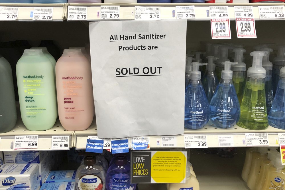 Store shelves are empty and online retailers have pushed up their prices on hand sanitizers as fear of transmitting virus escalates