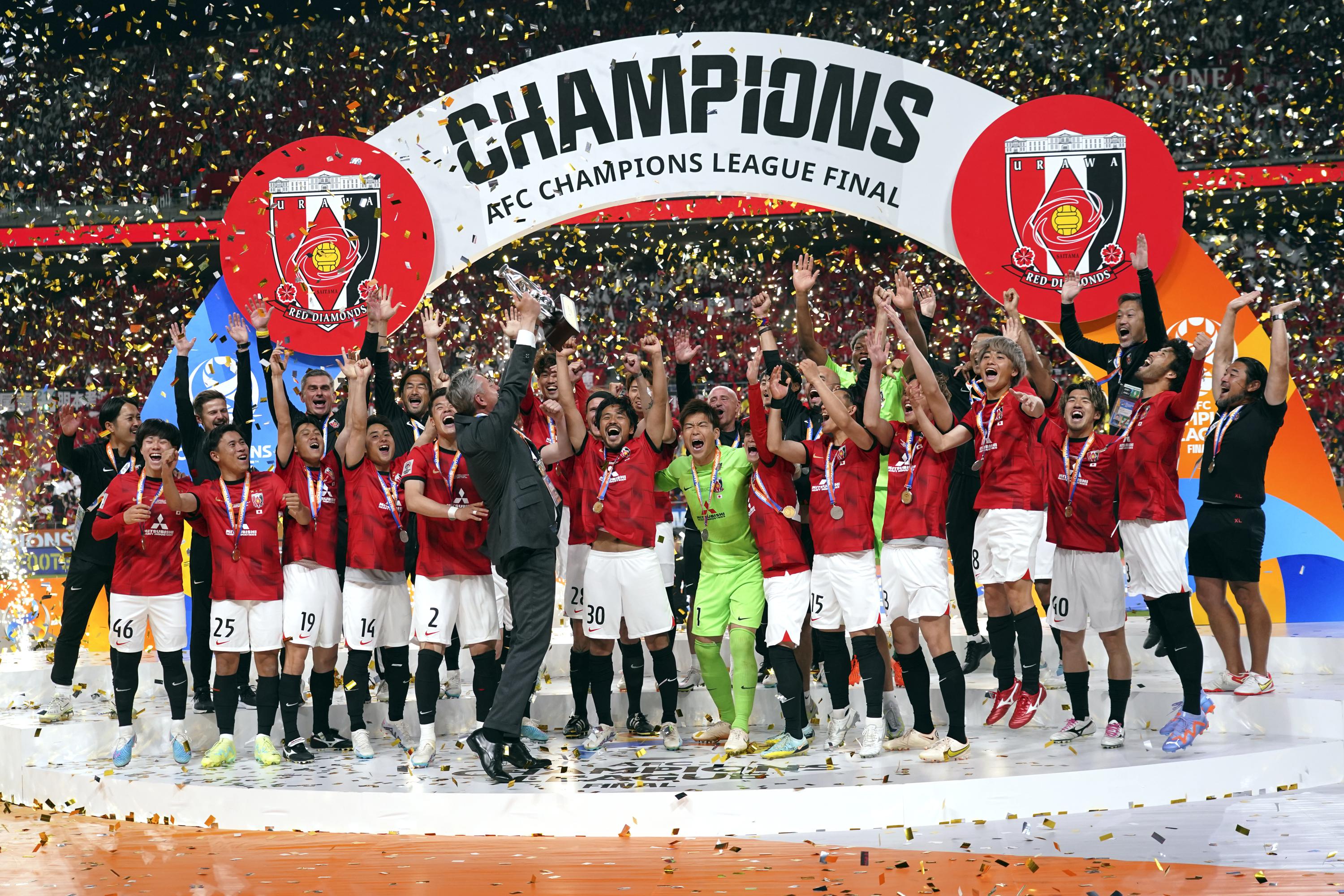 Players of Saudi Arabia's Al Hilal react after their team was defeated by  Japan's Urawa Red Diamonds after the AFC Champions League final match at  Saitama Stadium in Saitama, near Tokyo, Saturday