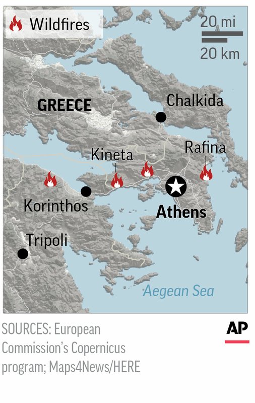 Death Count in Greek Wildfires Climbs to 74 In Deadliest Blazes In