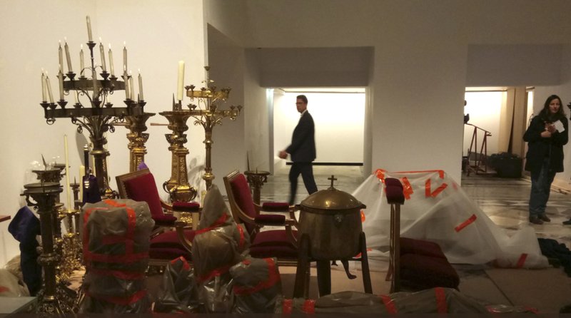 This photo tweeted by Paris mayor Anne Hidalgo shows artifacts saved from the fire at Notre Dame cathedral, Tuesday April, 16, 2019. An inferno that raged through Notre Dame Cathedral for more than 12 hours destroyed its spire and its roof, but the twin medieval bell towers were spared, and a frantic rescue effort saved its "most precious treasures," including the Crown of Thorns purportedly worn by Jesus, officials said Tuesday. (Twitter via AP)