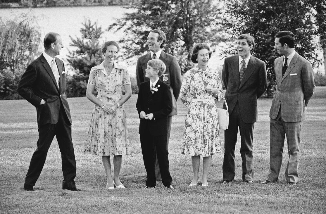 The British Royal family pose outside of Montreal, July 25, 1976. From left to right Prince Philip, Princess Anne, who competes here with the British equestrian team, Prince Edward, behind him Capt. Mark Phillips, husband of Princess Anne, Queen Elizabeth, Prince Andrew and Prince Charles. (AP Photo)