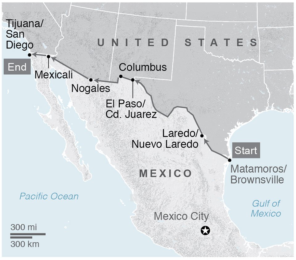 The Route: Texas/Tamaulipas to California/Baja California