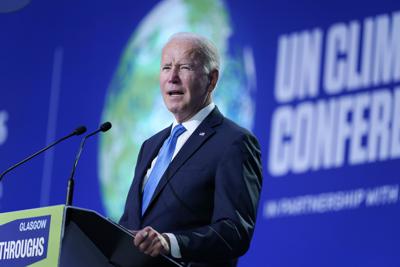 El presidente estadounidense Joe Biden durante un evento sobre innovación tecnológica en el marco de la Cumbre Climática de Naciones Unidas, el 2 de noviembre de 2021, en Glasgow, Escocia. (AP Foto/Evan Vucci, Pool, archivo)