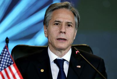 El secretario de Estado Antony Blinken habla durante el Diálogo de Alto Nivel entre Estados Unidos y Colombia, en la sede del Ministerio de Relaciones Exteriores en Bogotá, Colombia, el jueves 21 de octubre de 2021. (Luisa González/Pool vía AP)