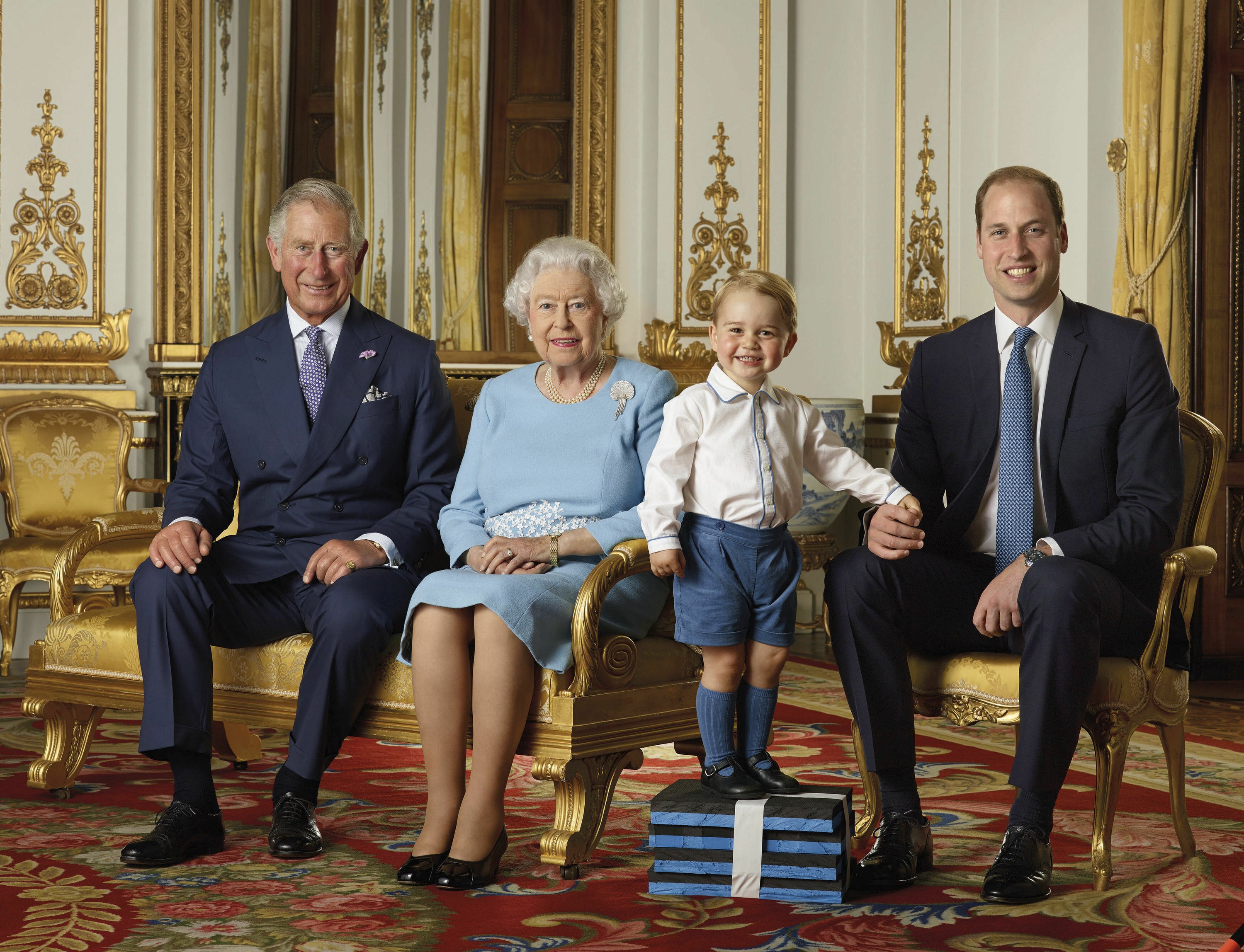 Britain’s queen in new photo portrait with 3 heirs to throne | AP News