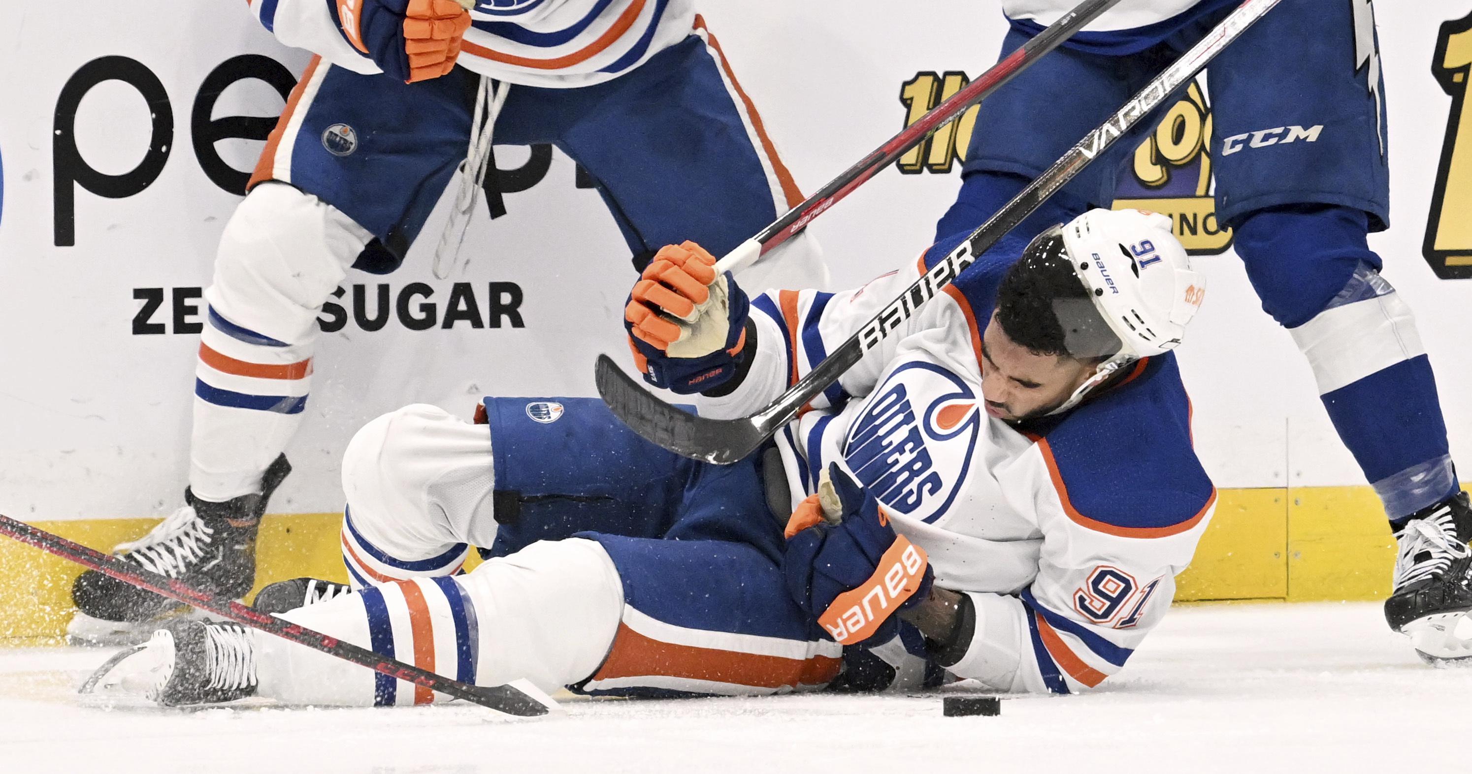 Oilers' Kane cut on wrist by skate blade, taken to hospital AP News
