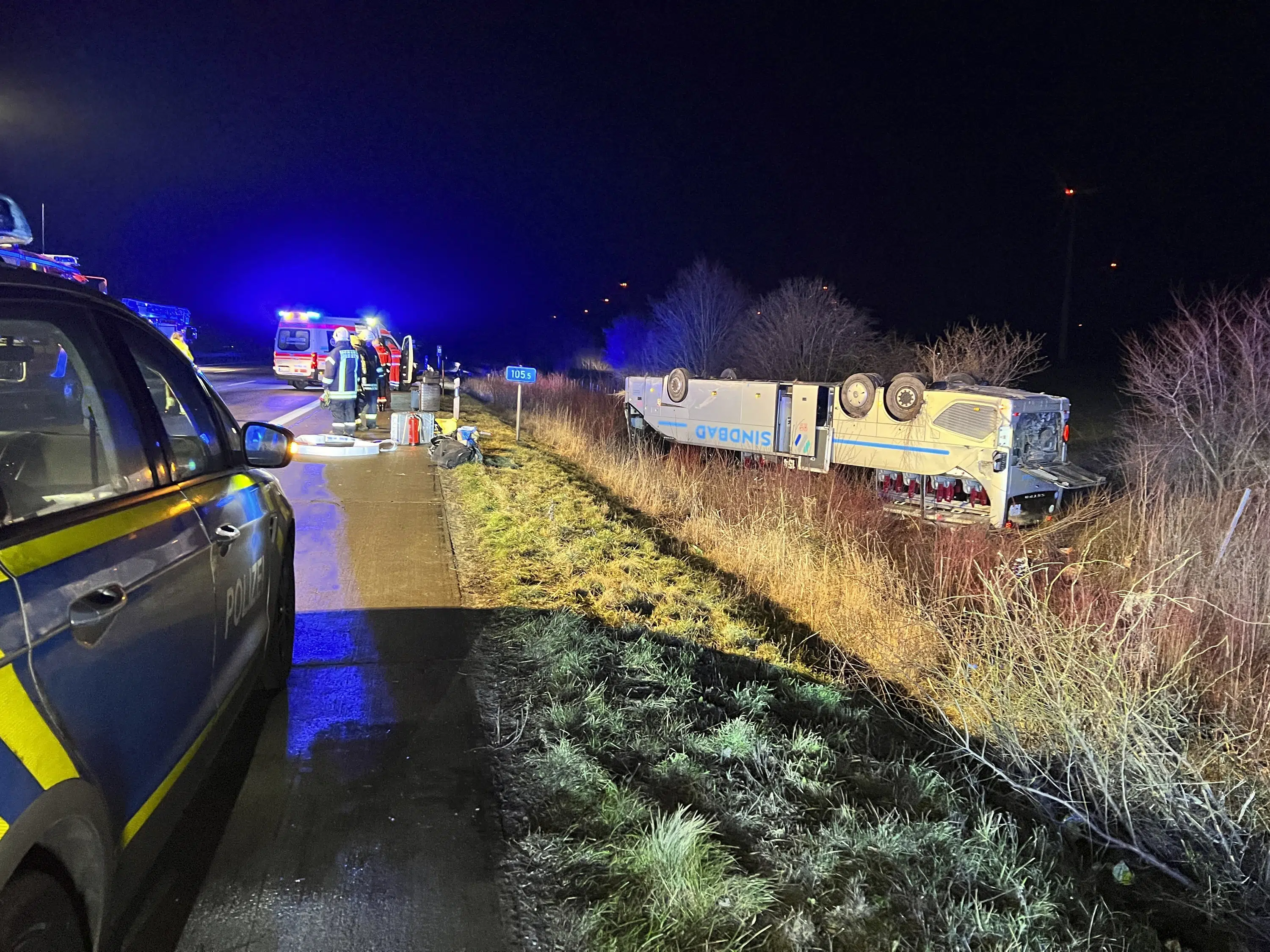 Polish bus comes off German highway and overturns; 35 hurt