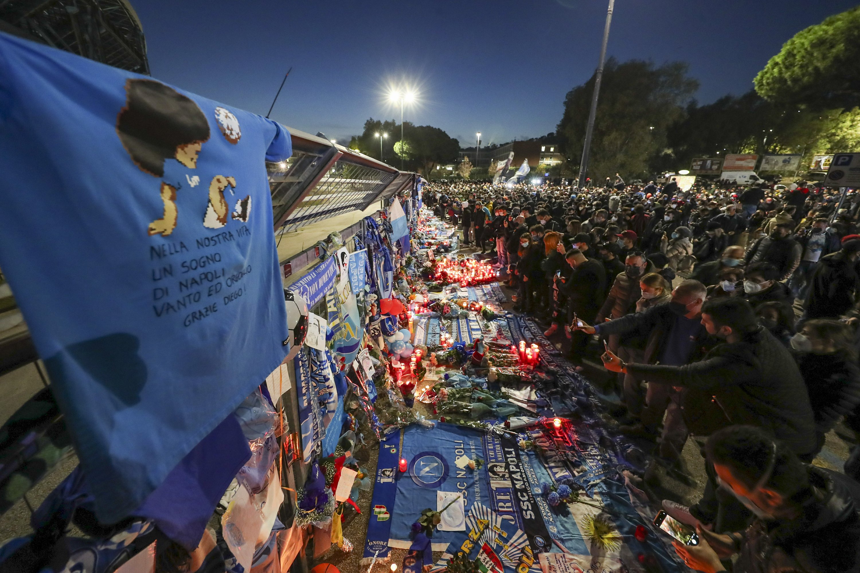 Napoli Fans Flock To Stadium In Maradona Tribute