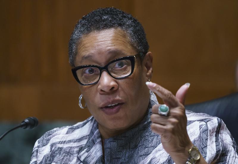 FILE - Housing and Urban Development Secretary Marcia Fudge testifies before the Senate Appropriations Committee on President Joe Biden's budget requests, at the Capitol in Washington, June 10, 2021. HUD is doubling the size of its eviction protection program, designed to fund legal assistance for tenants seeking to stay in their homes. Fudge described the new funding as a doubling down on a proven method of easing the financial damage wrought by the COVID pandemic. (AP Photo/J. Scott Applewhite, File)