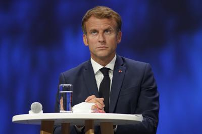 Foto de archivo del 14 de septiembre de 2021, del presidente francés Emmanuel Macron durante una reunión en Niza, Francia.  (AP Foto/Daniel Cole, Pool)