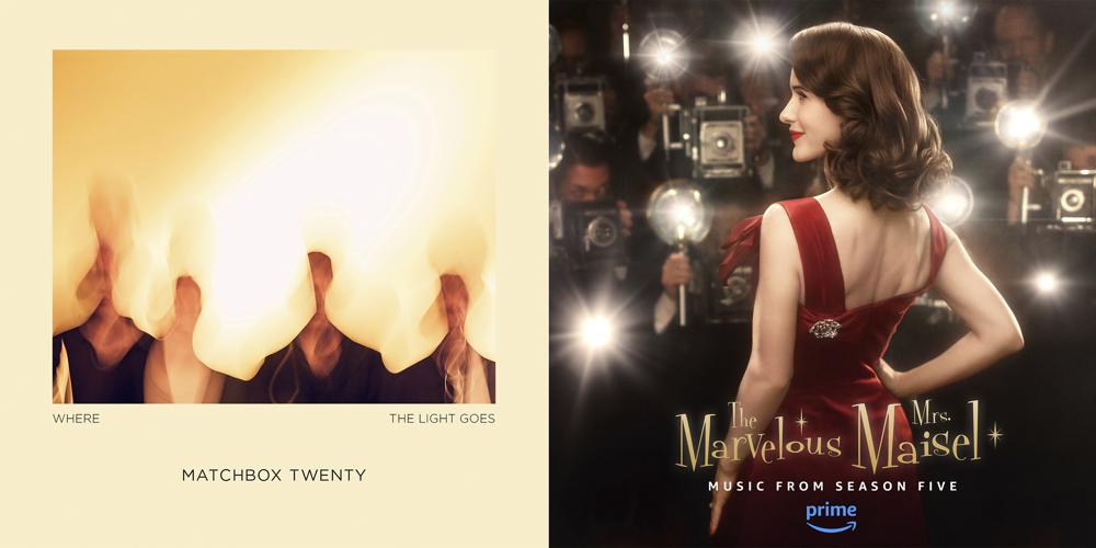 This combination of images shows album art for “Where The Light Goes,” the fifth studio album by Matchbox Twenty, left, and “The Marvelous Mrs. Maisel," music from the final season of the Prime Video series. (Atlantic Records via AP, left, and Legacy Recordings via AP)