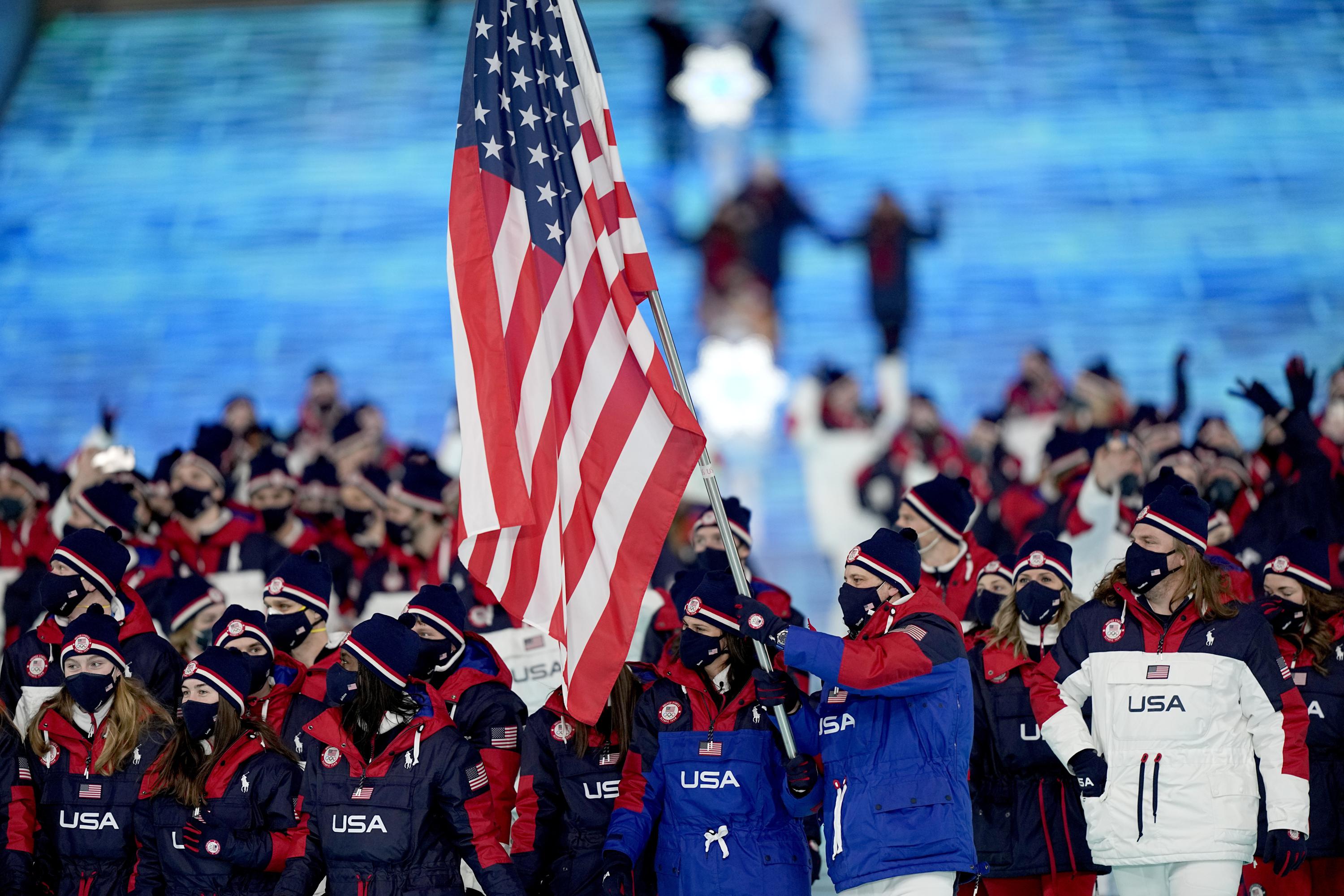 Brittany Bowe, John Shuster Lead Team USA During Parade of Nations