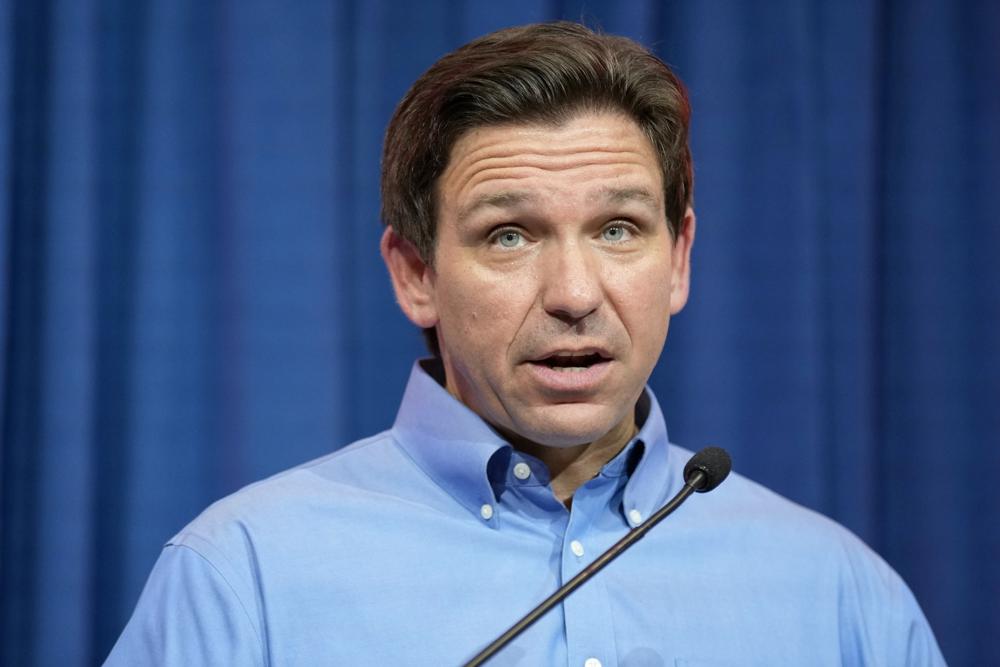 FILE - Florida Gov. Ron DeSantis speaks during a fundraising picnic for Rep. Randy Feenstra, R-Iowa, May 13, 2023, in Sioux Center, Iowa. DeSantis will announce his 2024 presidential campaign in a Twitter Spaces event with Elon Musk on Wednesday, May 24. (AP Photo/Charlie Neibergall, File)