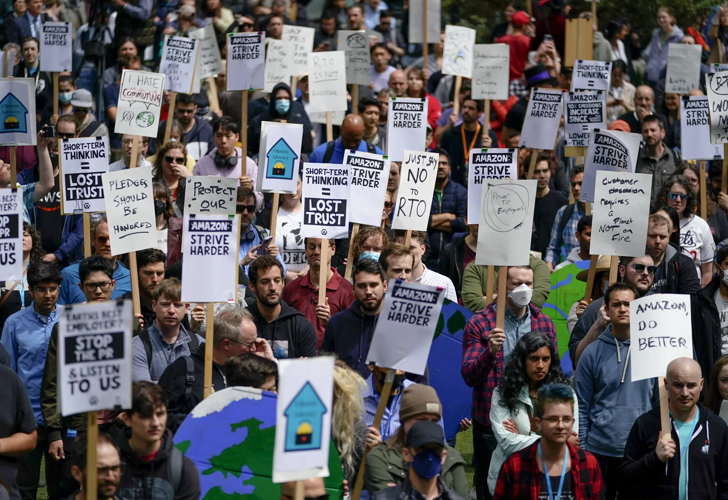 Hundreds of Amazon workers protest company's climate impact, return-to-office mandate - The Associated Press