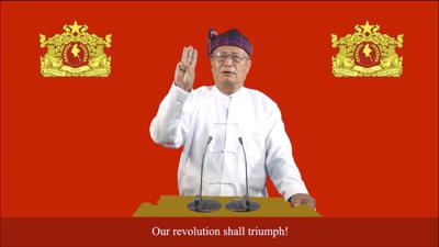 Esta imagen tomada de un video del Gobierno de Unidad Nacional vía Facebook, muestra a Duwa Lashi La, presidente interino de dicho gobierno, luego de que el video fuera publicado el martes 7 de septiembre de 2021, en Myanmar. (Gobierno de Unidad Nacional vía Facebook vía AP)