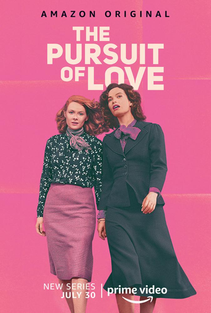 This image provided by Amazon Prime shows promotional art for "The Pursuit of Love," premiering Friday, July 30, 2021. (Amazon Prime via AP)