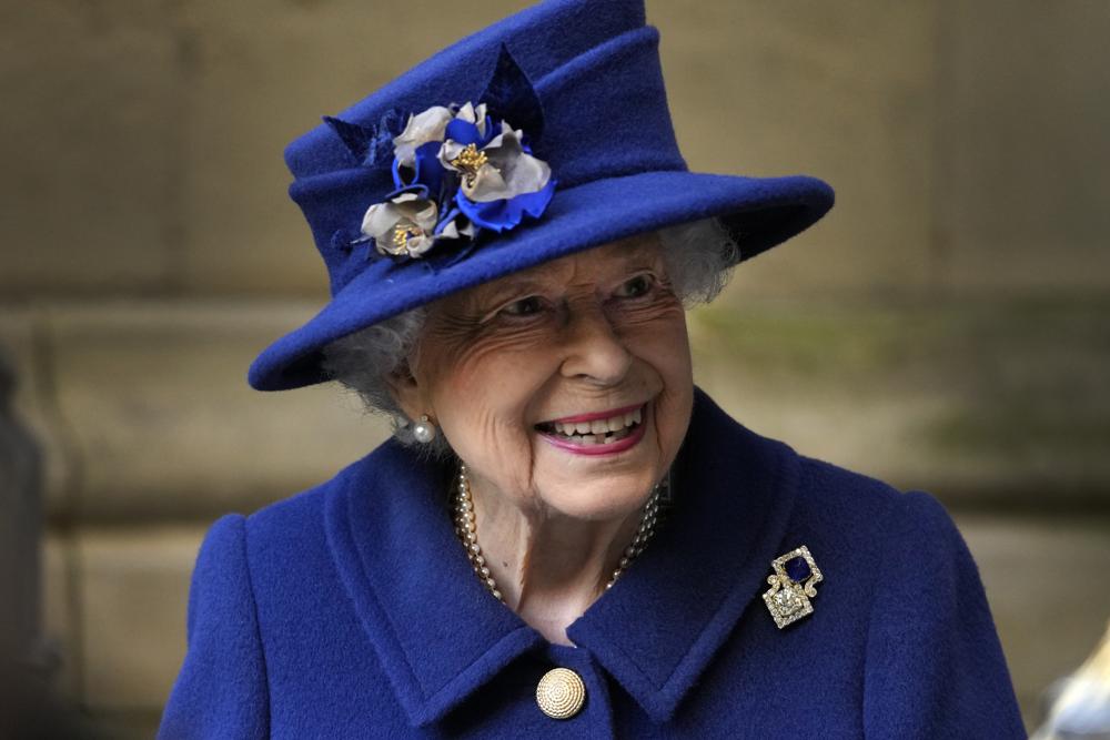 FILE - In this Tuesday, Oct. 12, 2021 file photo, Britain's Queen Elizabeth II, Patron, leaves after attending a Service of Thanksgiving to mark the Centenary of the Royal British Legion at Westminster Abbey, in London. Queen Elizabeth II is Britain’s longest-lived and longest-reigning monarch. But don’t call her an oldie. The 95-year-old queen has politely declined the honor of being named “Oldie of the Year” by a British magazine. The Oldie magazine on Tuesday Oct. 19, 2021, published the queen’s response to its suggestion. (AP Photo/Frank Augstein, Pool, File)