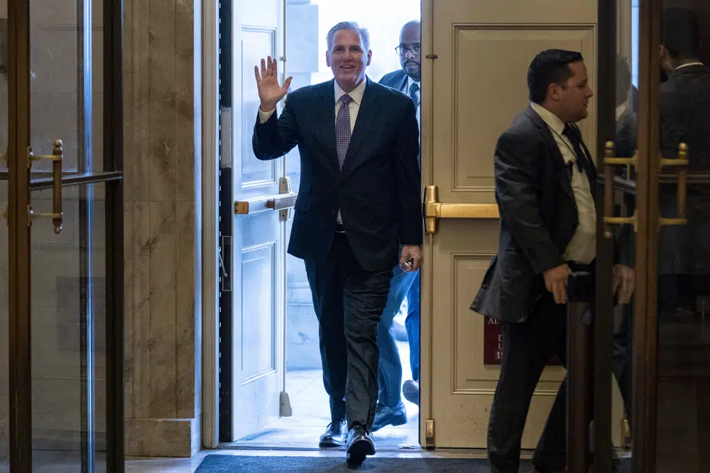 Rep. Kevin McCarthy, R-Calif., arrives at the Capitol as the House meets for a second day to elect a speaker and convene the 118th Congress on Capitol Hill in Washington, Wednesday, Jan. 4, 2023. (AP Photo/Andrew Harnik)
