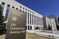 FILE - A view of the E. Barrett Prettyman Courthouse in Washington, Oct. 11, 2019. As the number of people sentenced for crimes in the Capitol insurrection nears 200, an Associated Press analysis of sentencing data shows that some judges are divided over how to punish the rioters, particularly for the low-level misdemeanors arising from the attack. (AP Photo/Susan Walsh, File)