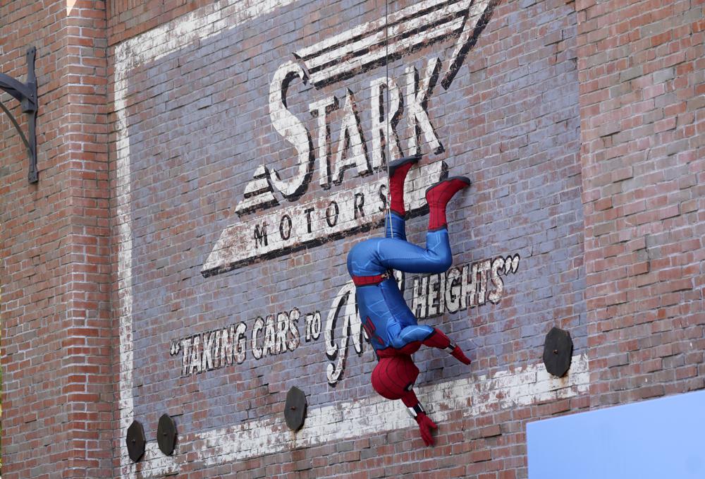 A Spider-Man character performs during "The Amazing Spider-Man!" show at the Avengers Campus media preview at Disney's California Adventure Park on Wednesday, June 2, 2021, in Anaheim, Calif. (AP Photo/Chris Pizzello)