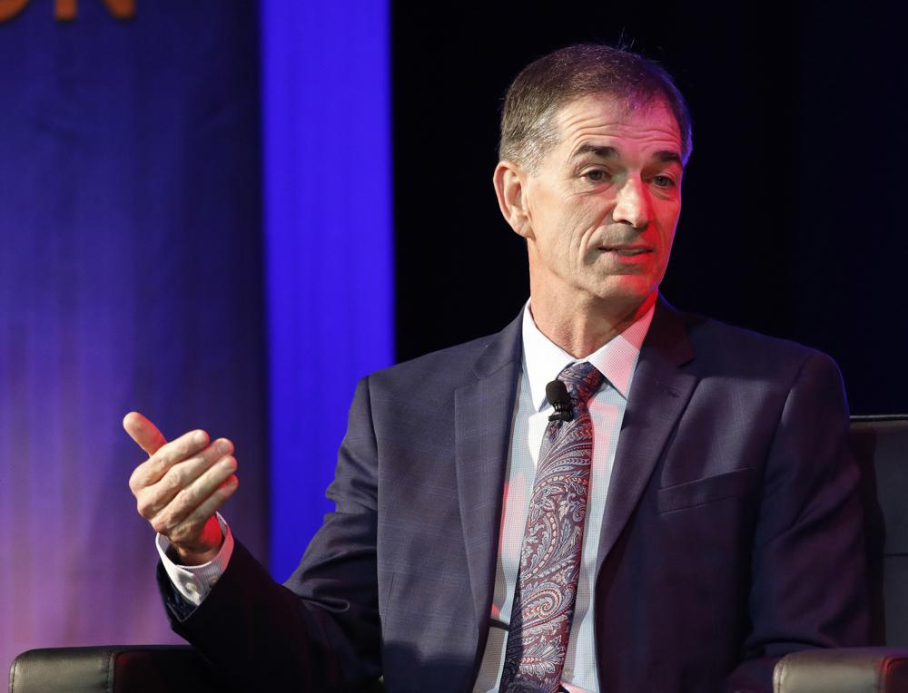 FILE - Former Gonzaga player John Stockton talks about his career during a National Collegiate Basketball Hall of Fame induction event, Sunday, Nov. 19, 2017, in Kansas City, Mo. Gonzaga has suspended Stockton’s basketball season tickets after the Hall of Fame point guard refused to comply with the university's mask mandate. Stockton, one of Gonzaga's most prominent alums, confirmed the move in a Saturday, Jan. 22, 2022, interview with The Spokesman-Review. (AP Photo/Colin E. Braley, File)