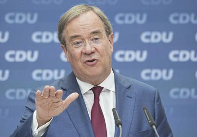 Armin Laschet, candidato del partido Unión Demócrata Cristiana a la Cancillería de Alemania, en una conferencia de prensa en Berlín, el 10 de septiembre de 2021. (Michael Kappeler/dpa via AP)