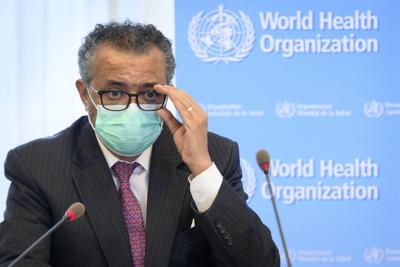 En esta imagen del 24 de mayo de 2021, Tedros Adhanom Ghebreyesus, director de la Organización Mundial de la Salud en una conferencia de prensa en Ginebra. (Laurent Gillieron/Keystone via AP, Archivo)