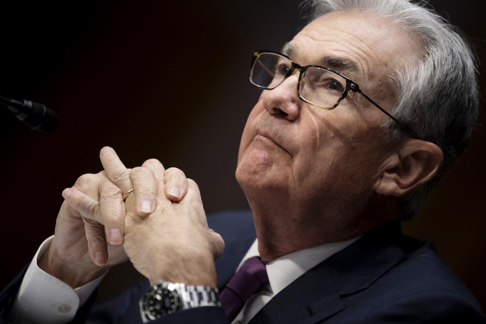 Federal Reserve Board Chairman Jerome Powell listens during his re-nominations hearing before the Senate Banking, Housing and Urban Affairs Committee, Tuesday, Jan. 11, 2022, on Capitol Hill in Washington. (Brendan Smialowski/Pool via AP)