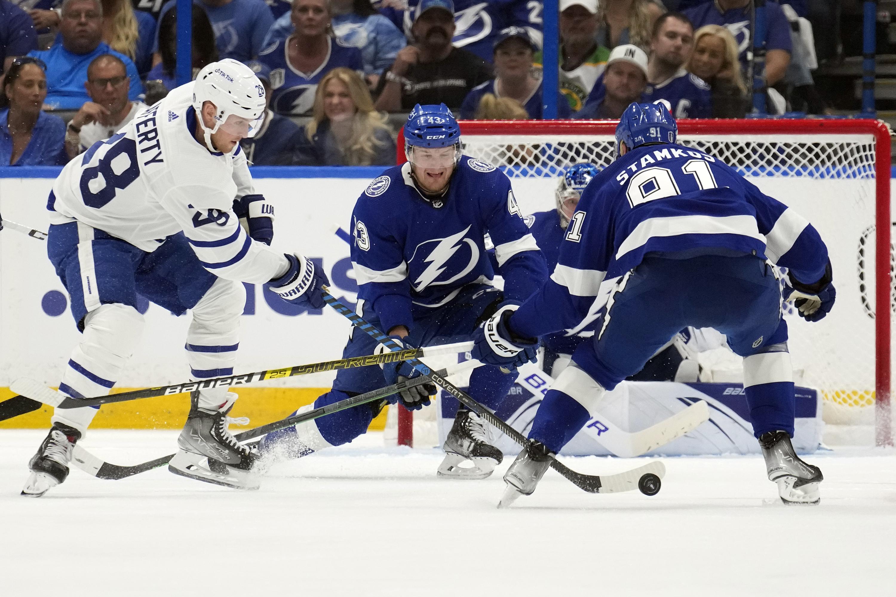 NHL fines Maple Leafs' Sam Lafferty for cross-check in Game 3 against the  Lightning - The Boston Globe