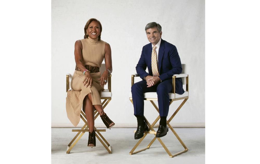 This image released by ABC shows "Good Morning America" co-hosts Robin Roberts, left, and George Stephanopoulos, who the longest-serving pair of hosts on one of the ABC, CBS or NBC morning news shows. (Heidi Gutman/ABC via AP)