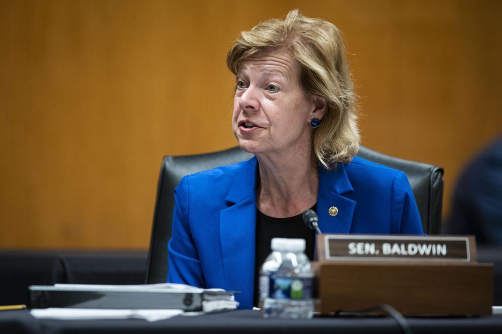 Sen. Tammy Baldwin, D-Wis., speaks during a Senate Appropriations Subcommittee hearing, Wednesday, June 9, 2021, on Capitol Hill in Washington. Baldwin joined fellow Democratic senators Raphael Warnock and Jon Ossof of Georgia in introducing a bill on Monday, July 12, 2021, to require the federal government to set up a Medicaid-like health plan in states that have not expanded Medicaid plans to cover more low-income adults. (Al Drago/Pool via AP, file)