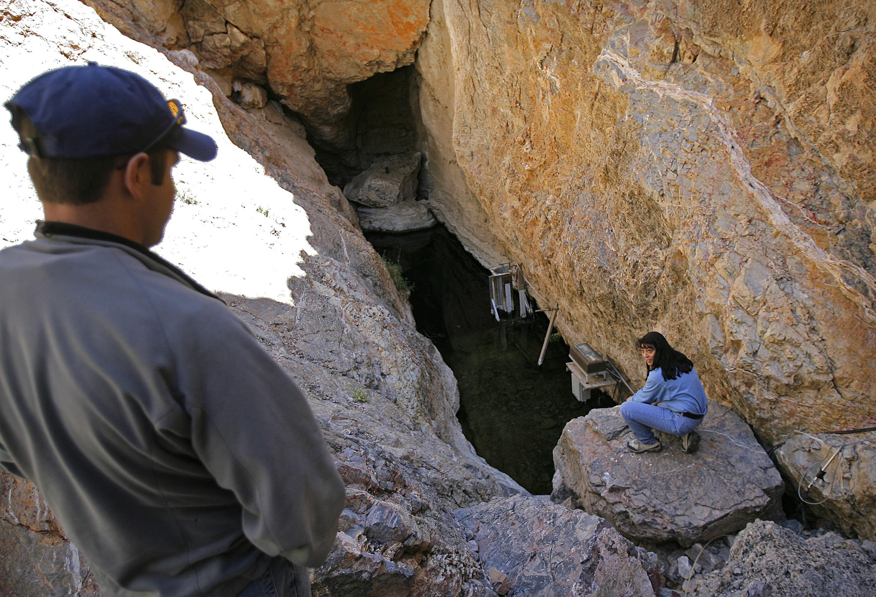 Especies raras de peces en la cueva del desierto de Nevada en el rebote