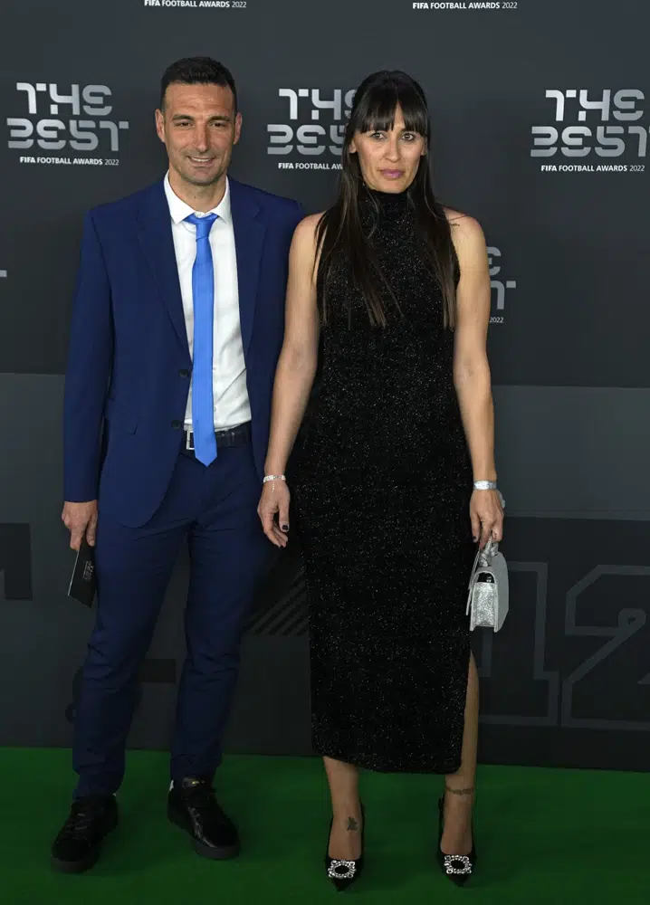 Argentina soccer team head coach Lionel Scaloni poses on the green carpet before the ceremony of the Best FIFA Football Awards in Paris, France, Monday, Feb. 27, 2023. (AP Photo/Michel Euler)