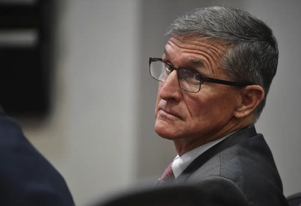 FILE - Former National Security Advisor to President Trump, Michael Flynn, appears in court Tuesday, Nov. 15, 2022, in Sarasota, Fla., to try to quash an order to appear before a Georgia special purpose grand jury investigating attempts to overturn the 2020 Presidential election. Former President Donald Trump called into an event hosted by Flynn over the weekend, telling his ex-adviser, “We’re going to bring you back.” (Mike Lang/Sarasota Herald-Tribune via AP, Pool, File)
