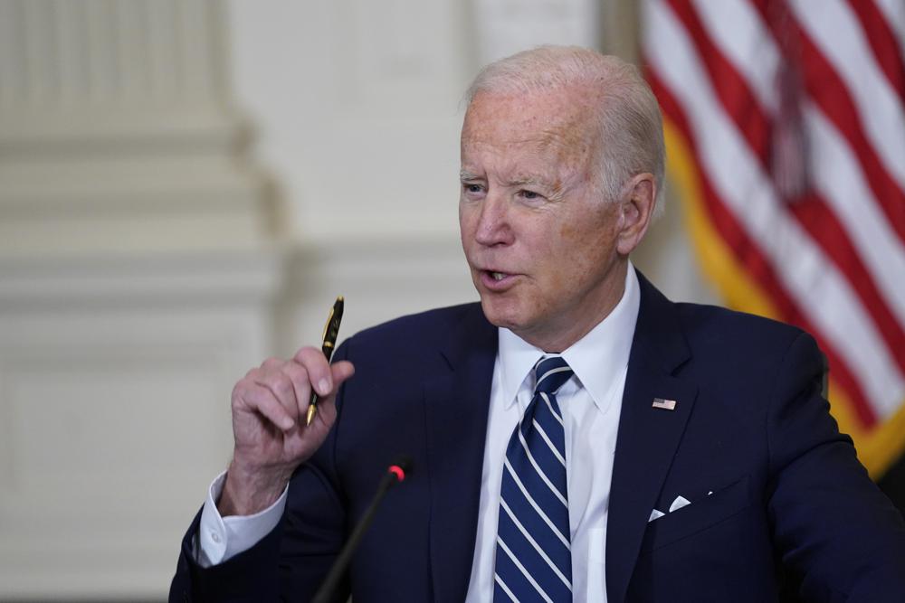 President Joe Biden speaks during a meeting with Inspectors General in the State Dining Room of the White House in Washington, Friday, April 29, 2022. (AP Photo/Susan Walsh)
