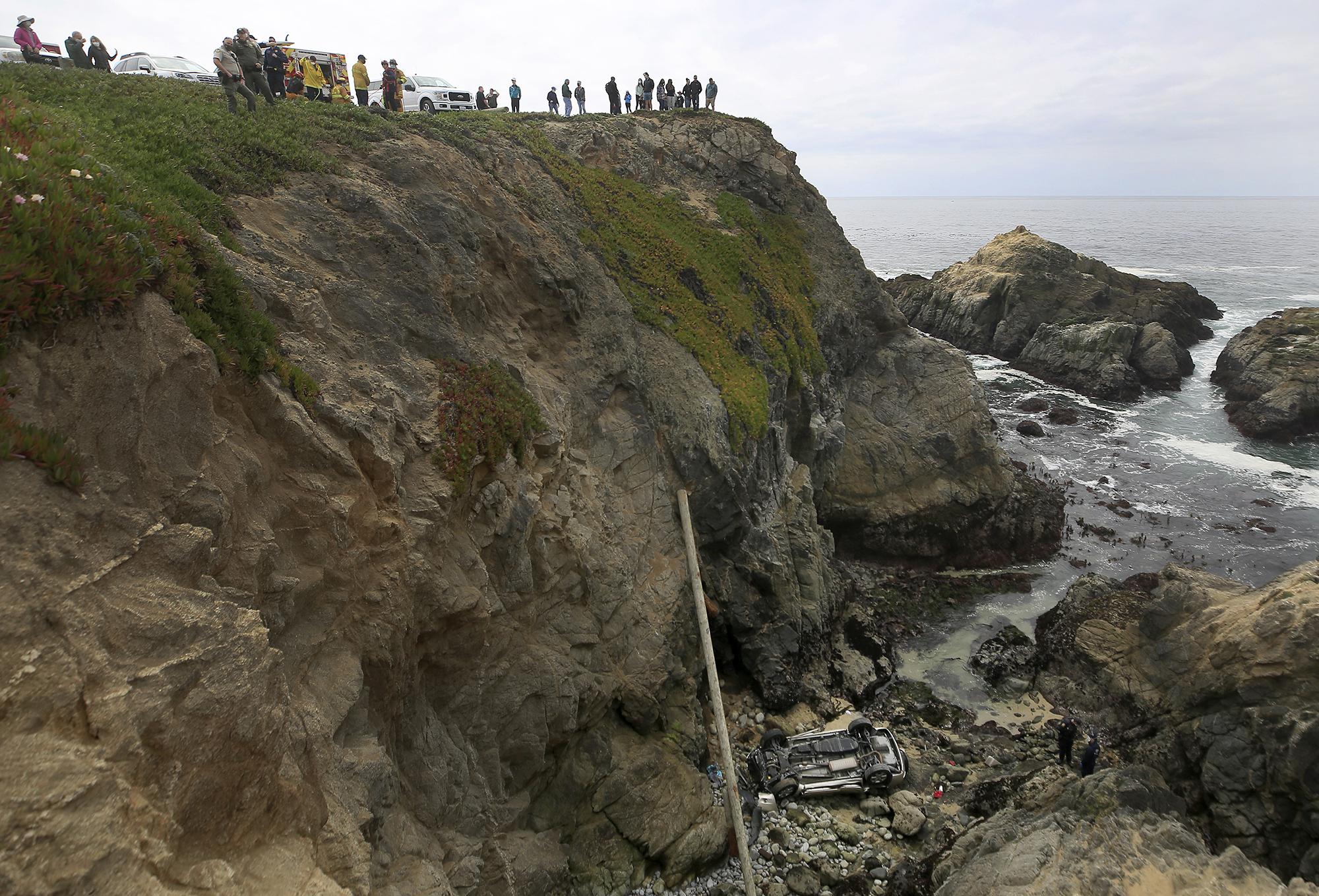 Car crashing off the California cliff drove through a large lot