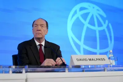 ARCHIVO - El presidente del Banco Mundial, David Malpass, durante una conferencia de prensa en el marco de la reunión anual del Fondo Monetario Internacional, el 13 de octubre de 2022, en Washington. (AP Foto/Patrick Semansky, Archivo)