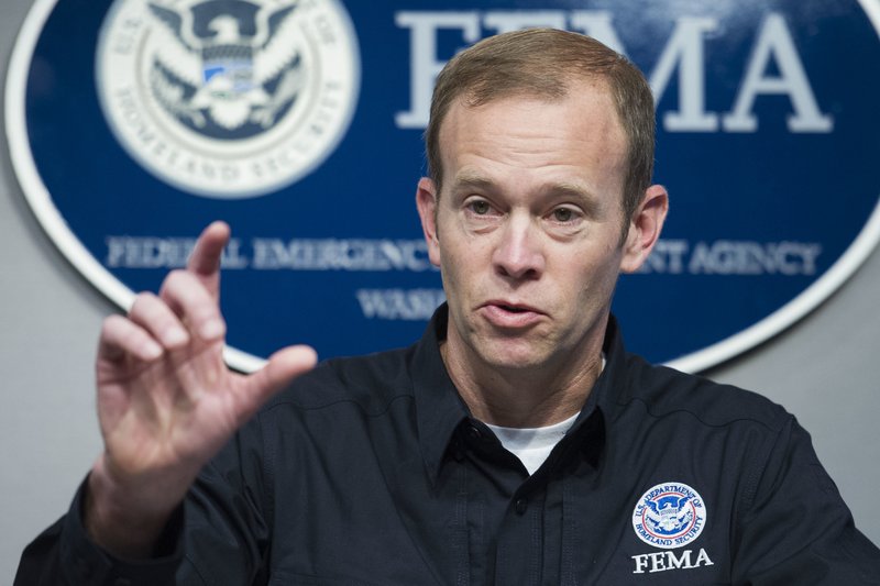 Brock Long delivers an update on the federal response to Hurricane Irma in Washington in this Sept. 15, 2017, photo. (AP Photo/Cliff Owen)